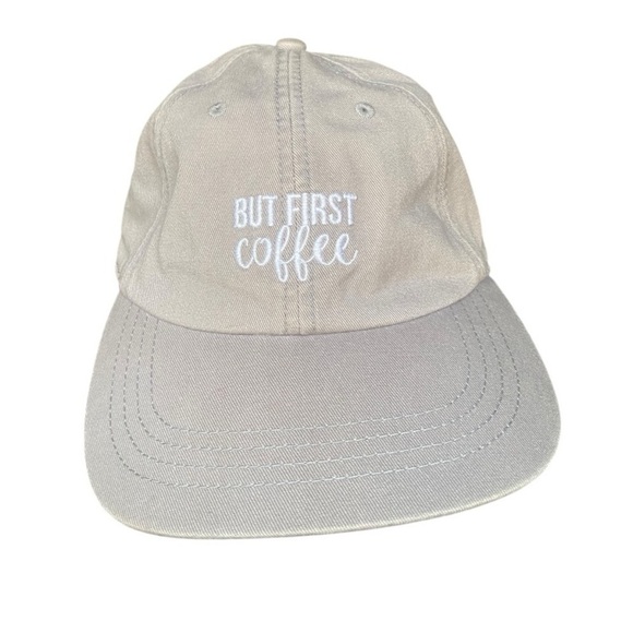 State of Mind Accessories - But First Coffee Hat Gray Morning Walk Gym Cafe Cap Espresso